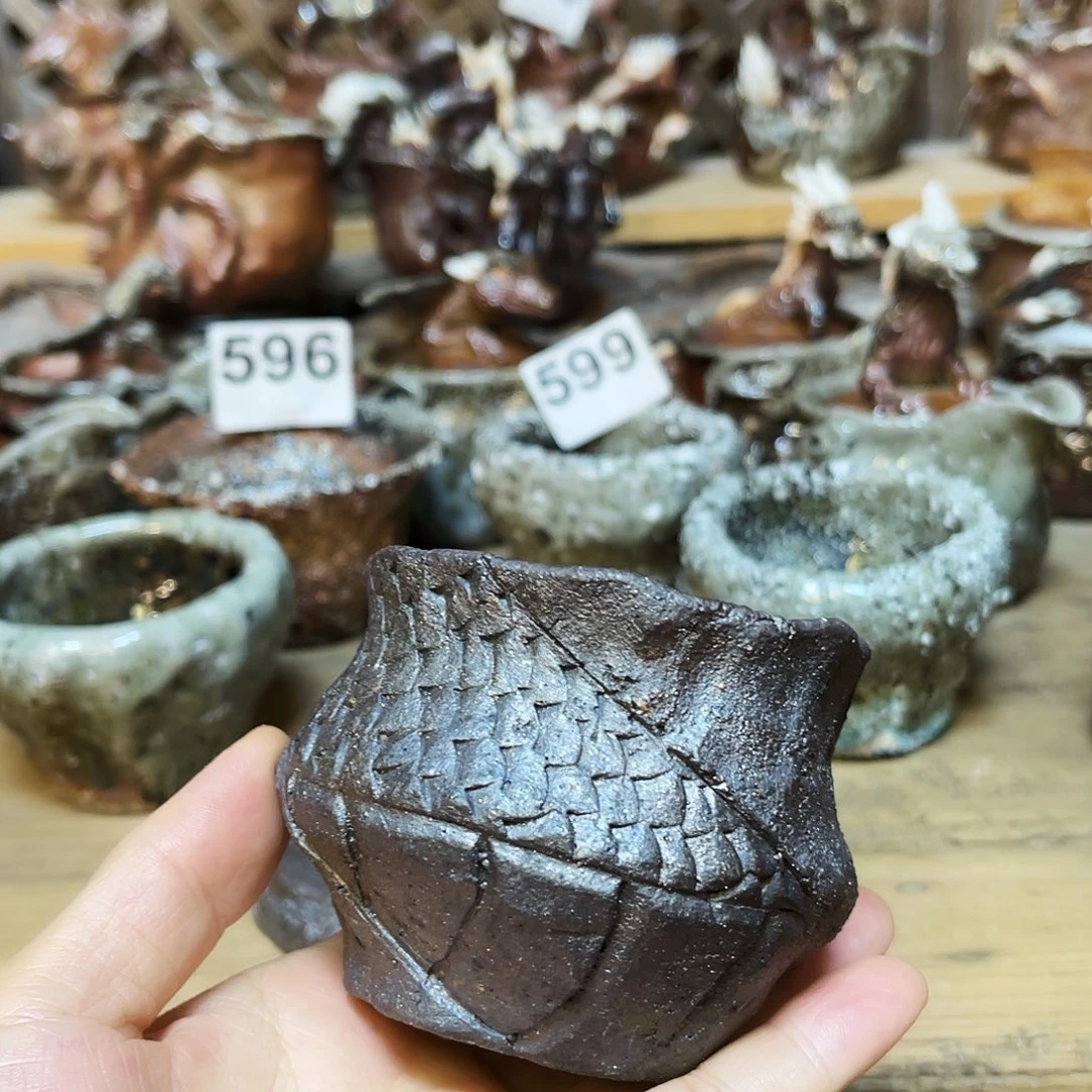 杯柴烧粗陶手捏公道杯