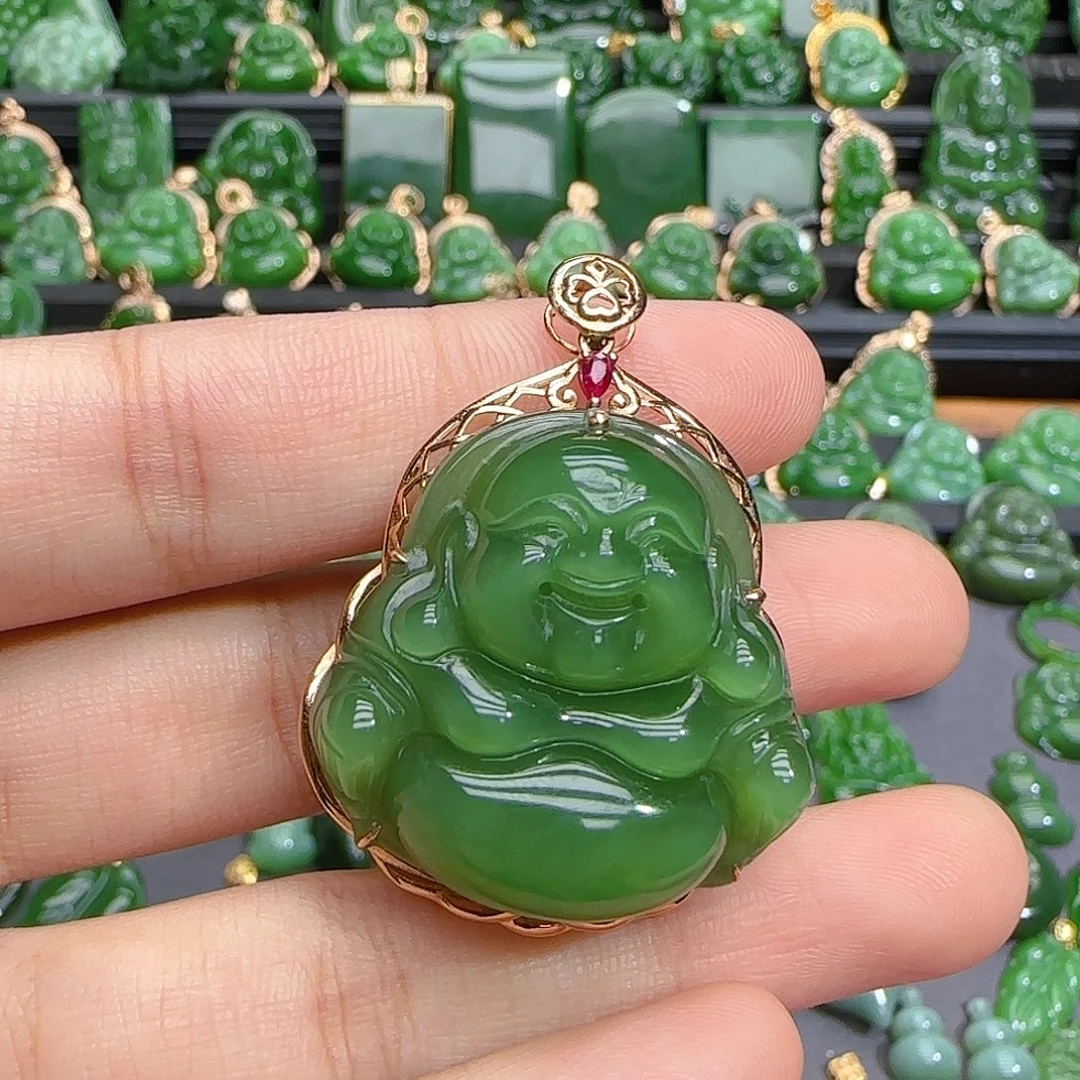 和田玉（碧玉）18K金镶嵌颈饰