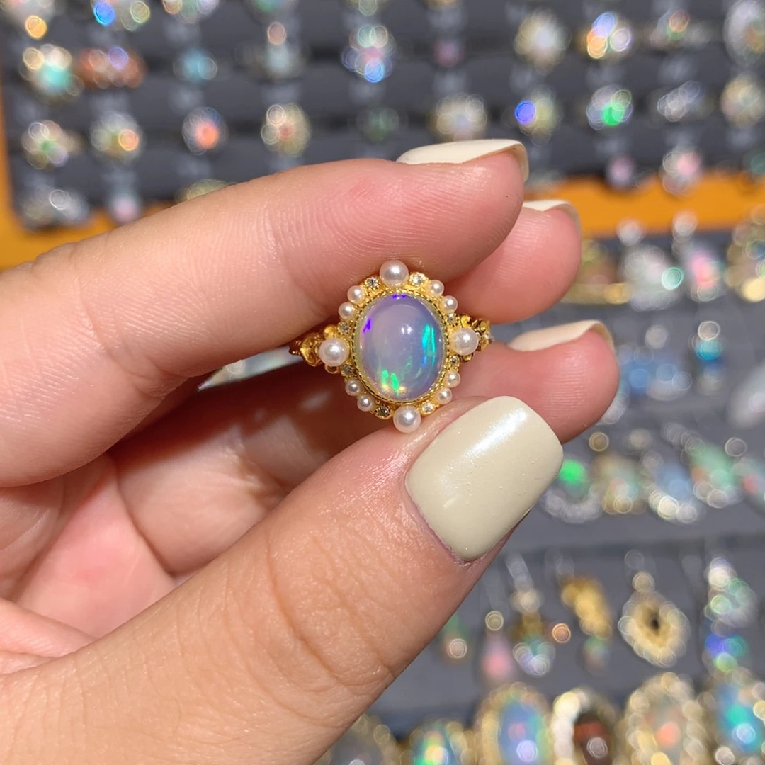 银S925镶嵌欧泊欧泊戒指l