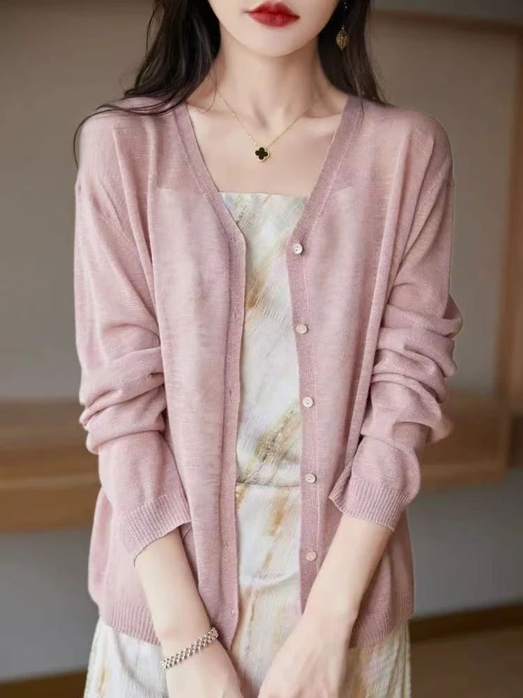 竹节麻针织开衫女25年夏薄款空调衫短款配裙子披肩外搭防晒衣外套