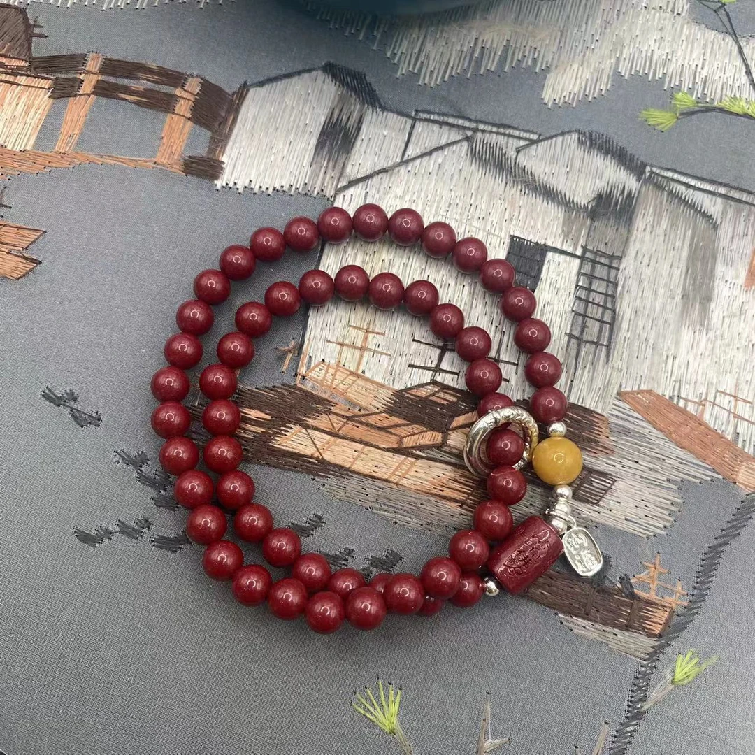 【朱砂工厂】紫金砂设计款蛇年爆款黄珠双圈朱砂手串