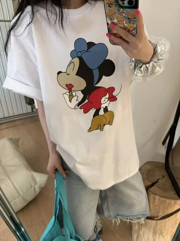 【東Room2025】春季新款口红米奇卡通印花T恤短袖打底显瘦百搭时尚
