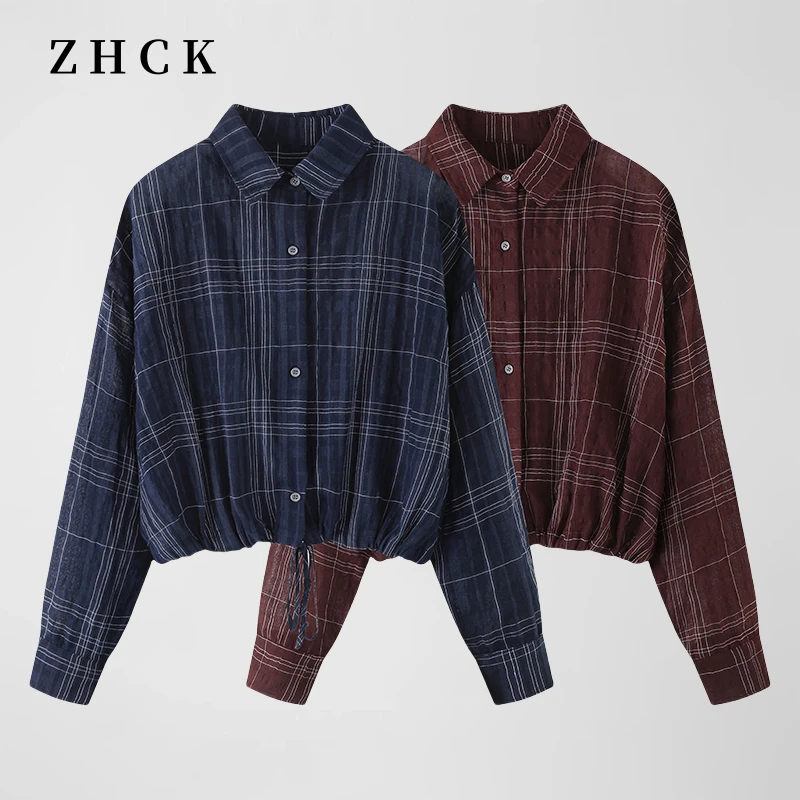 ZHCK韩版长袖格子衬衫女2025早春新款新款宽松百搭休闲显瘦衬衣