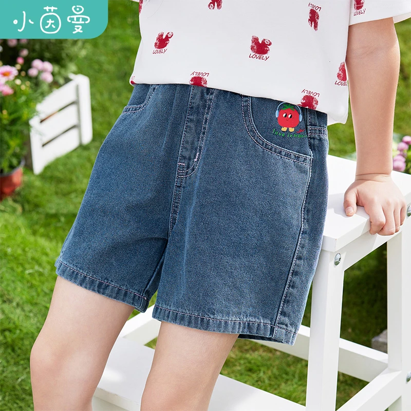小茵曼女童牛仔短裤趣味印花2025秋宽松休闲透气五分裤GO3852101