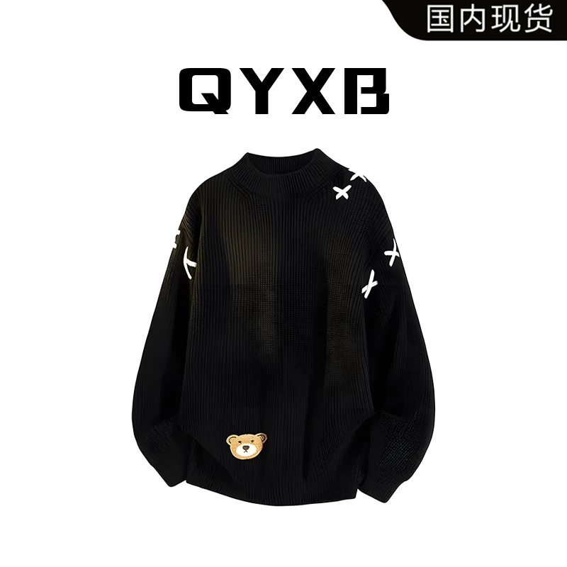 【品牌现货撤柜】QYXB秋季新款个性时尚撞色图案针织衫毛衣男士上衣