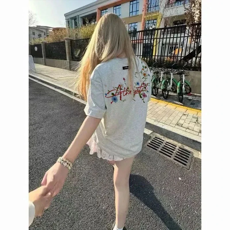 美式高级感重磅刺绣短袖T恤女夏季新款潮流超好看情侣休闲上衣服