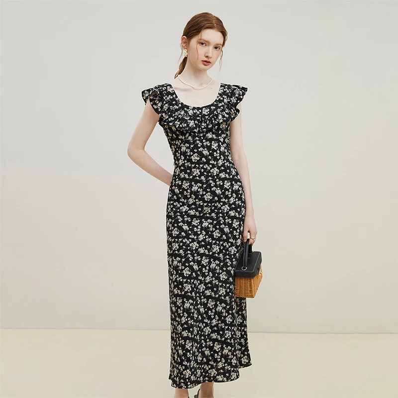 范思蓝恩韩系修身荷叶边连衣裙连衣裙23FS12695