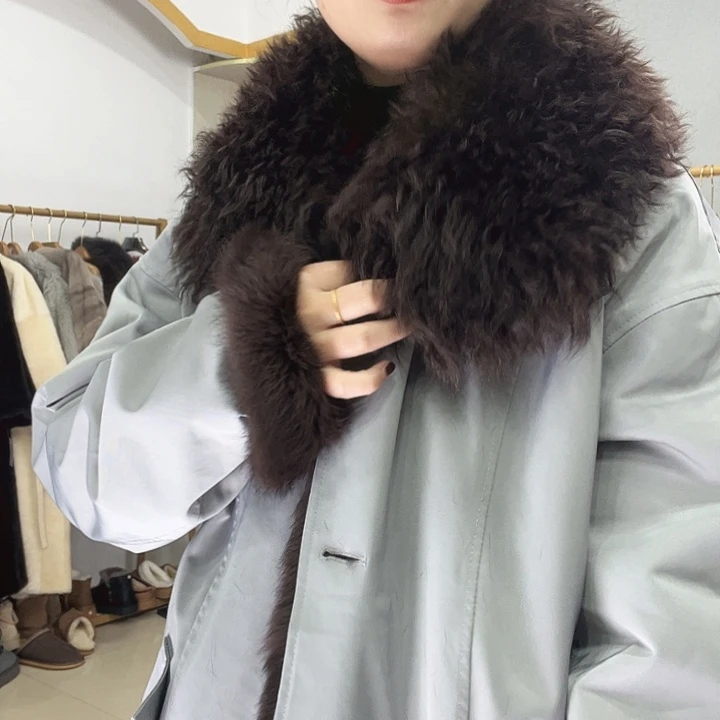 皮毛一体百搭款式外套灰绿