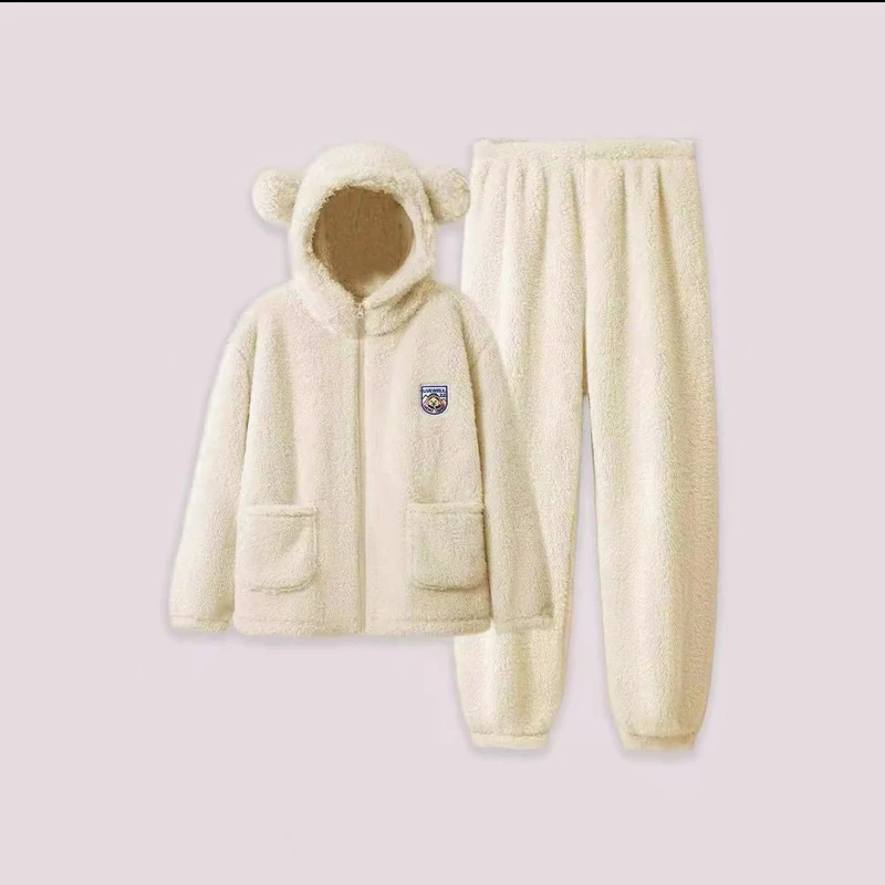 超厚加绒睡衣保暖连帽拉链家居服套装珊瑚绒舒适柔软可外穿 3934