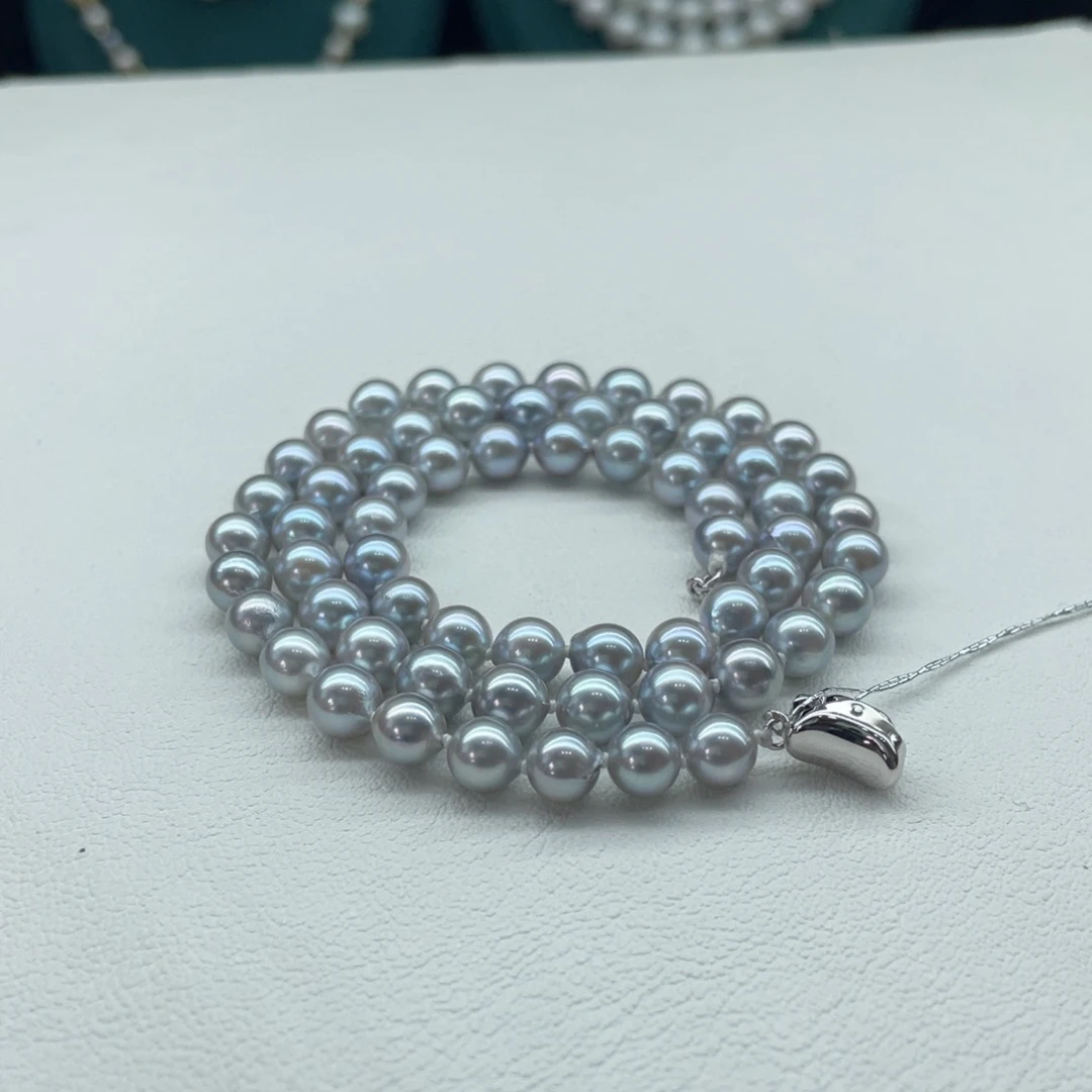 项链银S925镶嵌海水珍珠海水真多麻6-7m m