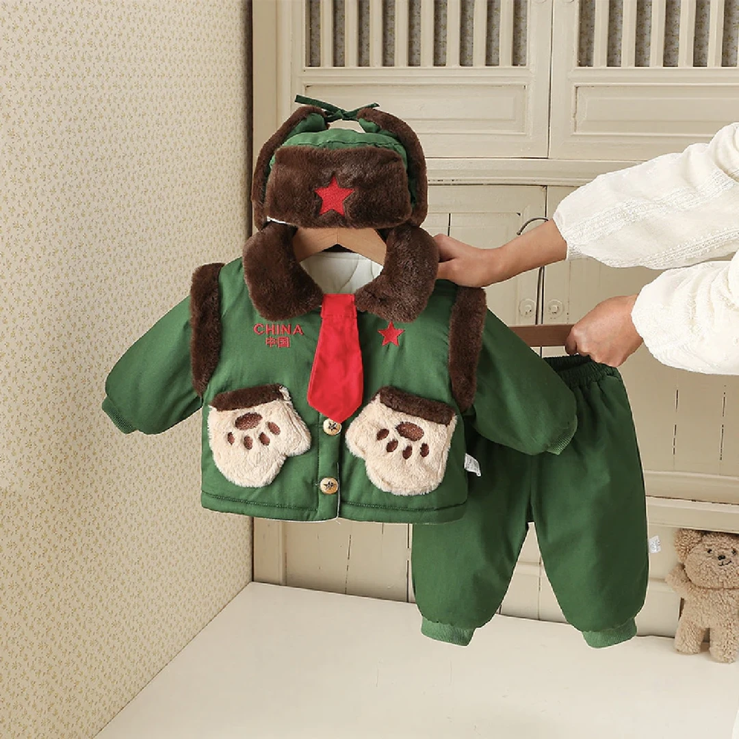 女童套装军大衣2026新款冬季小童军装风男女童保暖加厚外出服冬装