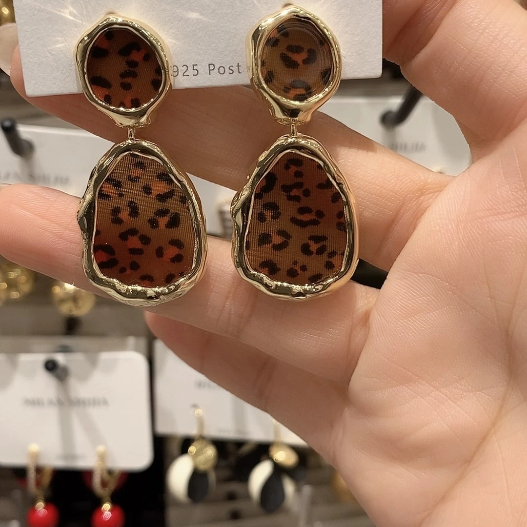铜合金925银亚克力豹纹耳坠