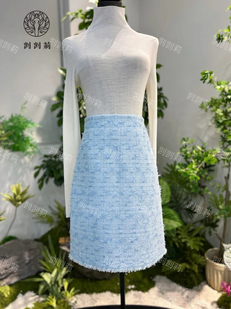剀剀莉 （蓝海微风）早春新款蓝色时尚显白修身显瘦小香风半身裙