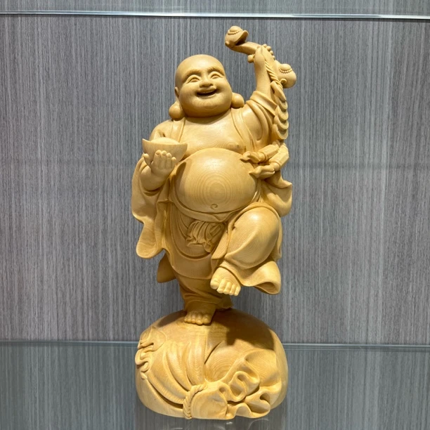 桧木弥勒佛手工艺品佛像雕刻装饰摆件30cm
