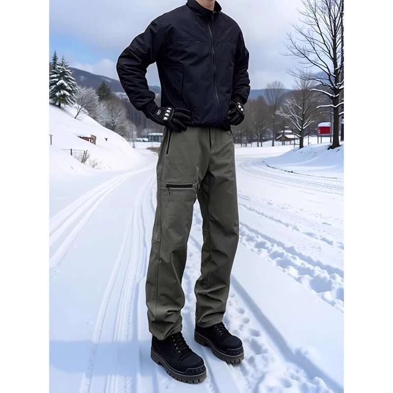 军绿秋冬神裤美式三防户外登山裤纯色加绒拉链袋立体剪裁裤