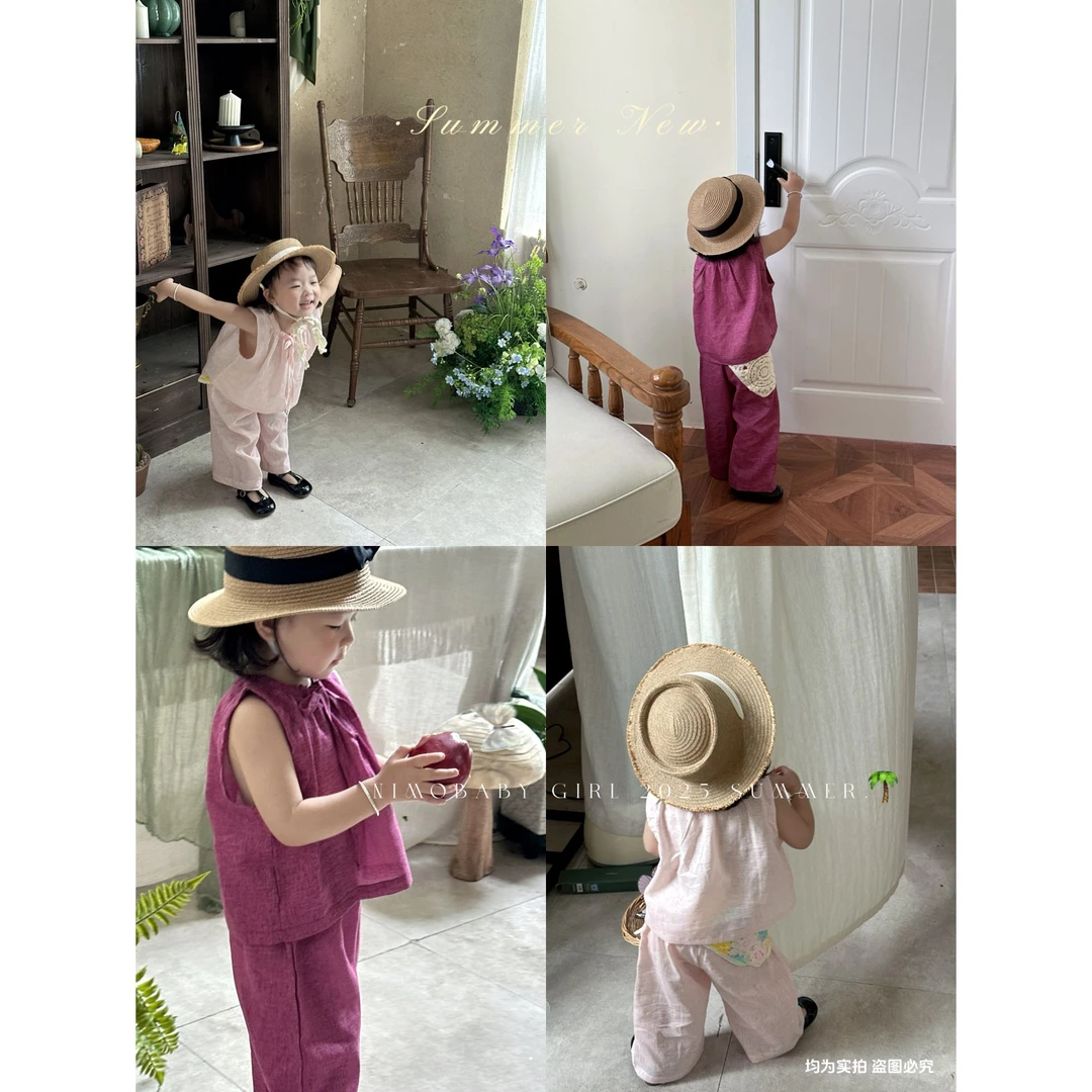NIMO【粉荔葡萄】韩版夏季新款宝宝时尚亲肤透气外穿纯色套装