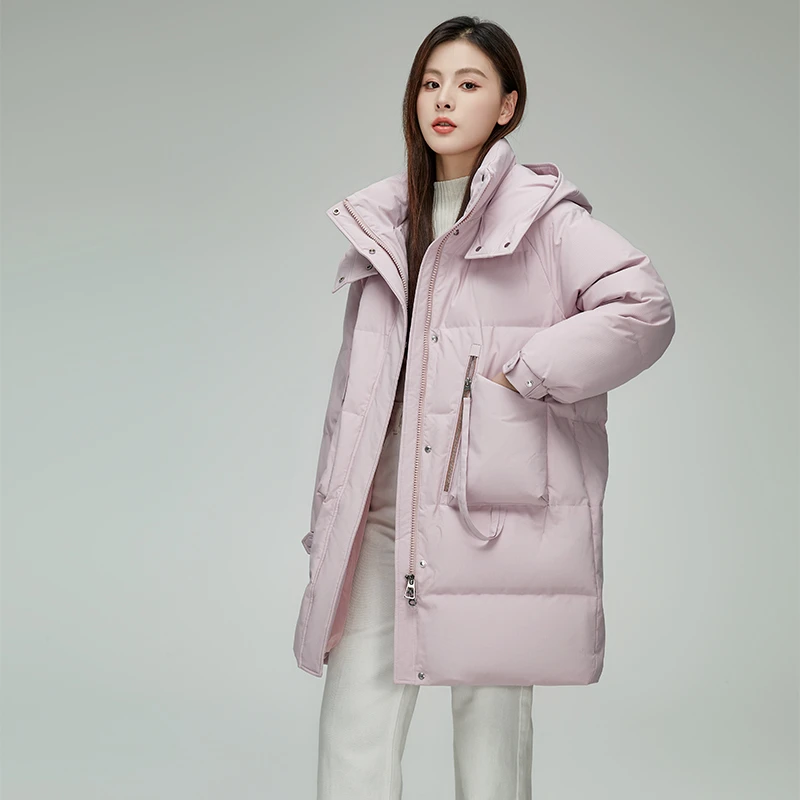 中长款连帽工装大口袋羽绒服D01719