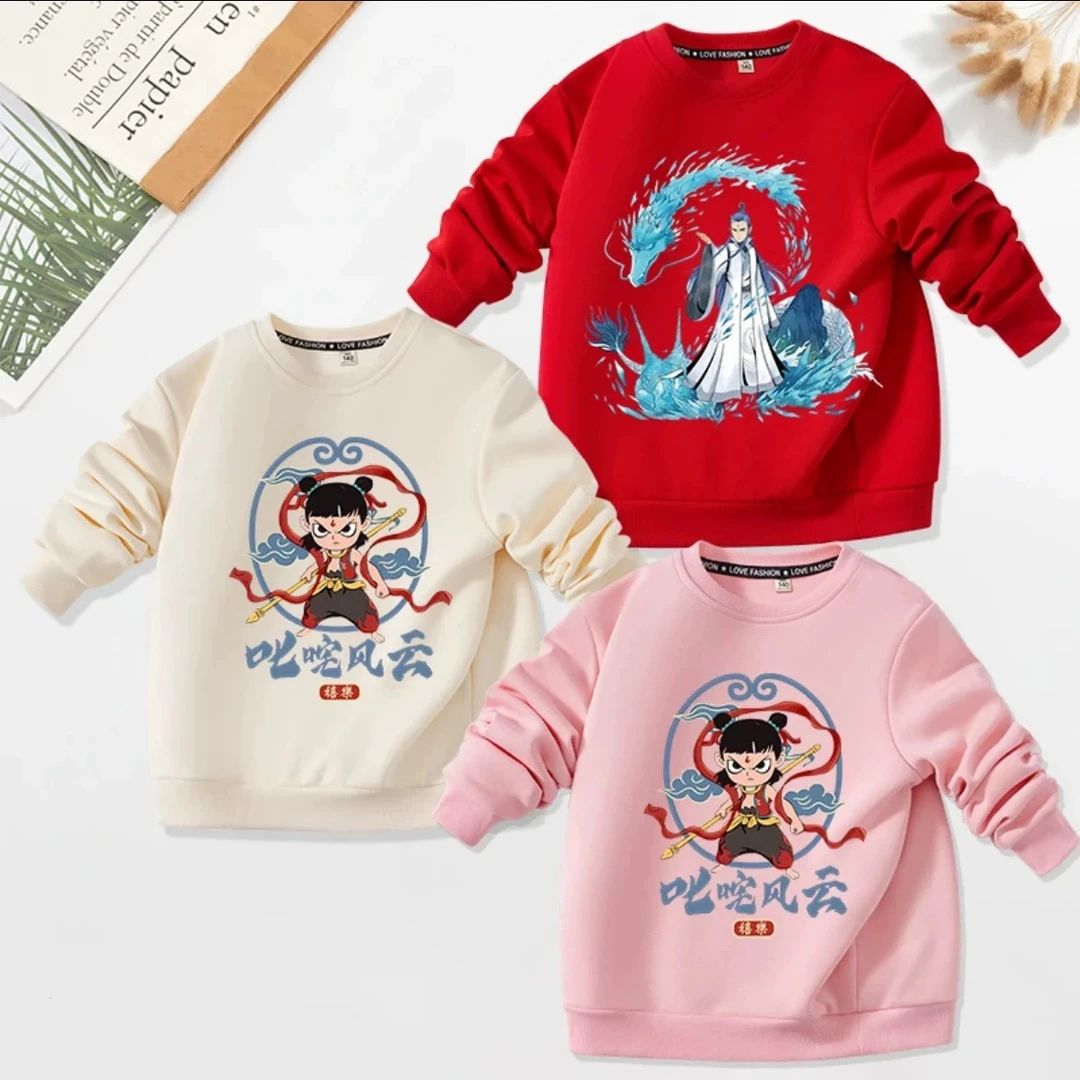 2025薄款童装哪吒圆领儿童卫衣新款春秋男童时尚长袖卡通上衣