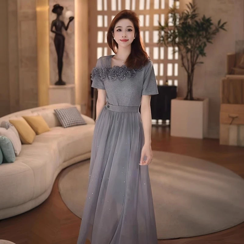 M0366 夏装两件套连衣裙2025年时尚新款休闲气质显瘦轻奢妈妈装女