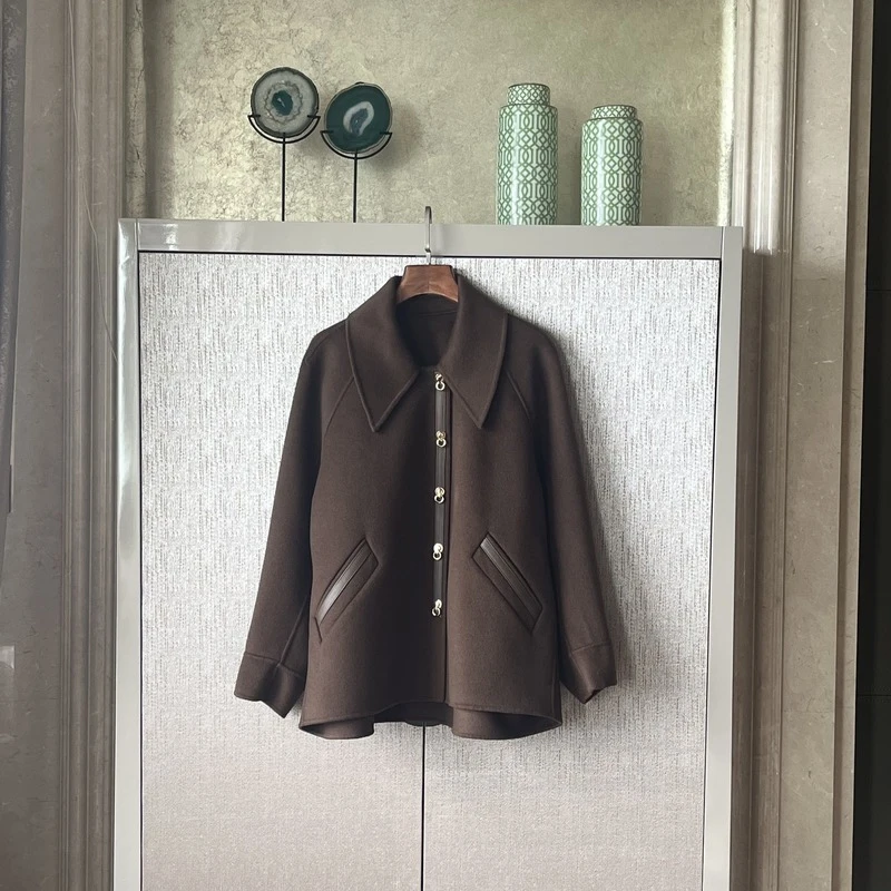 羊毛羊绒配羊皮外套翻领时尚百搭气质