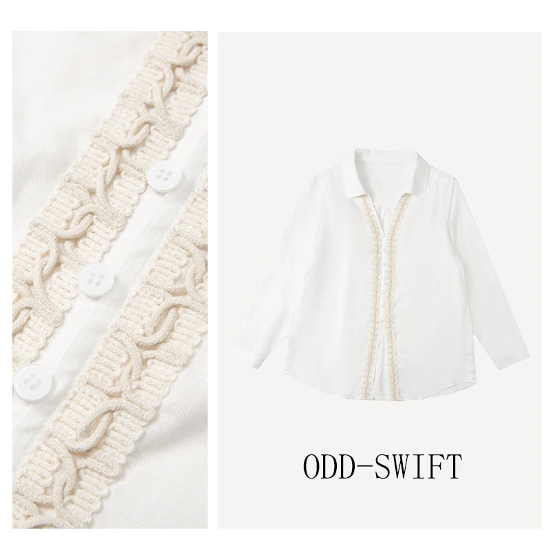 ODD-SWIFT设计感手工钩花衬衫单排扣法式清透质感立领ODD253801
