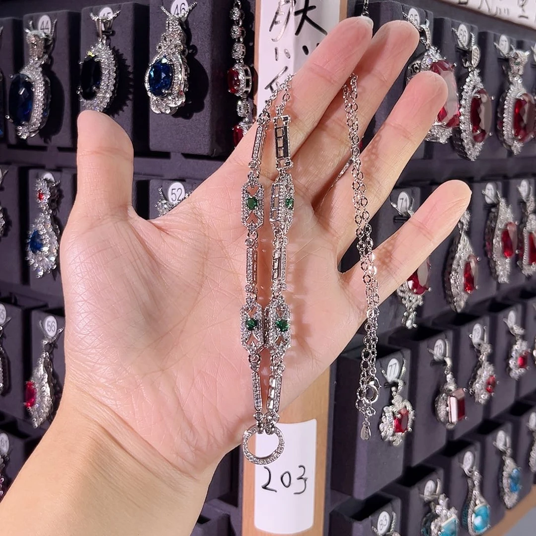 颈饰银S925镶嵌祖母绿万能链