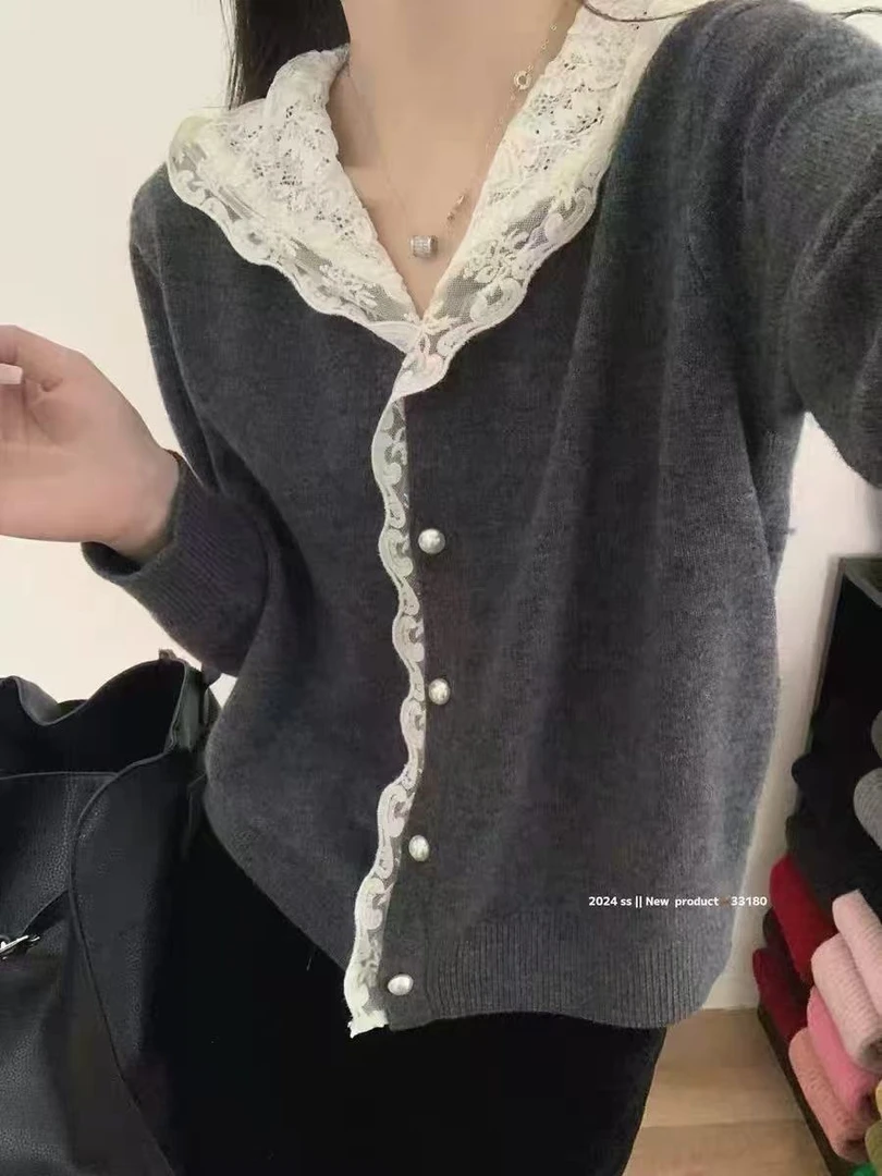 097-法式蕾丝 连帽针织衫