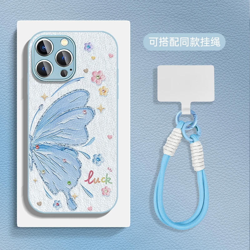 适用于苹果16华为OPPO小米VIVO小众百搭金属漆小羊皮手机壳HA0474