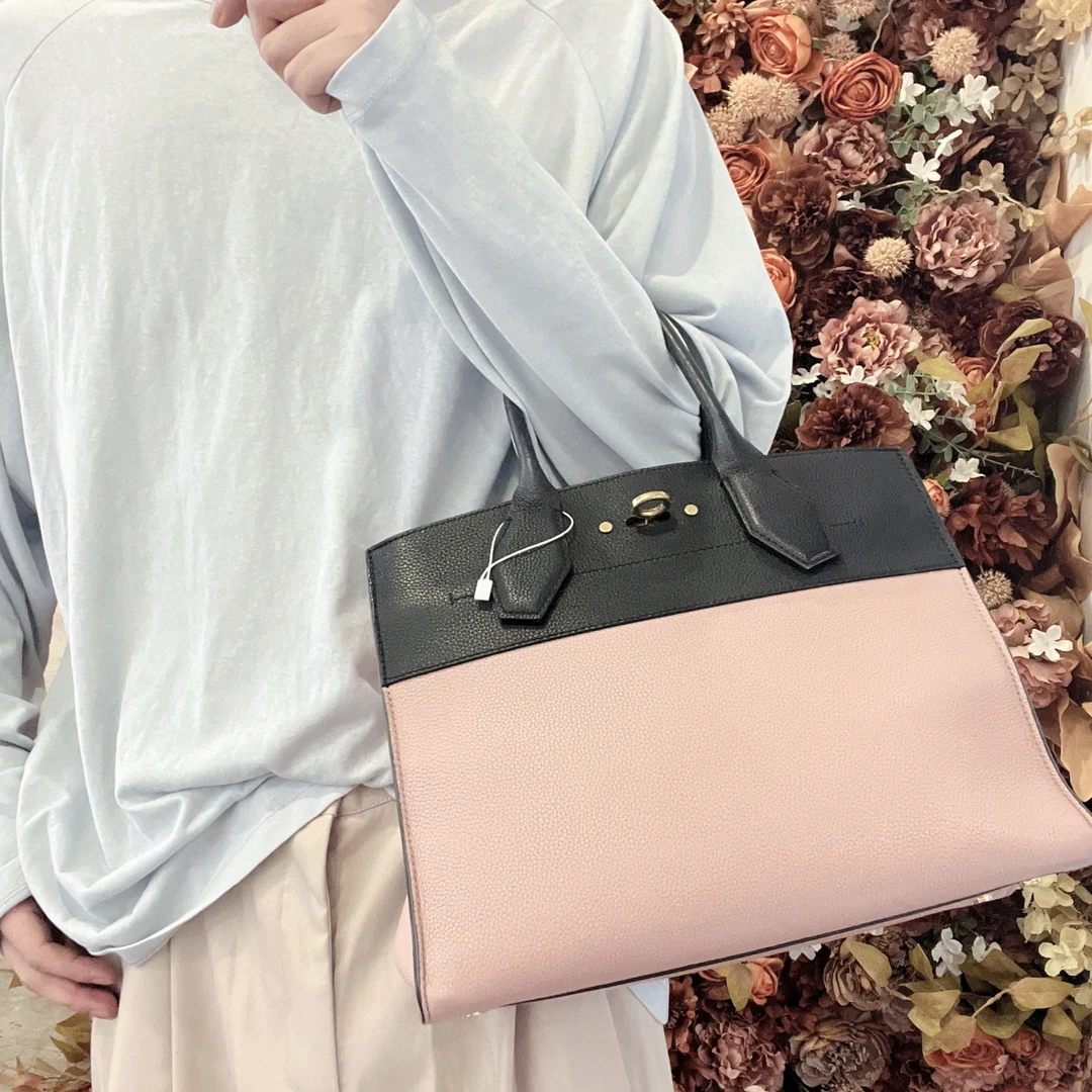 95新 LouisVuitton/路易威登 【龙】99 0749 粉拼黑手提包