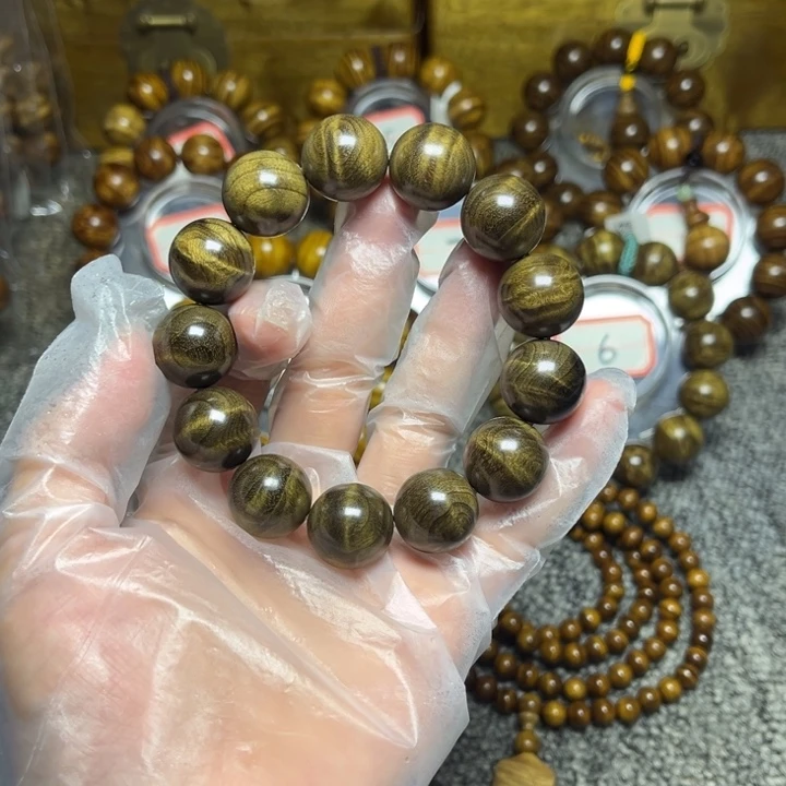 楠木（金丝楠）手串/手链阴沉绿闪电1.8