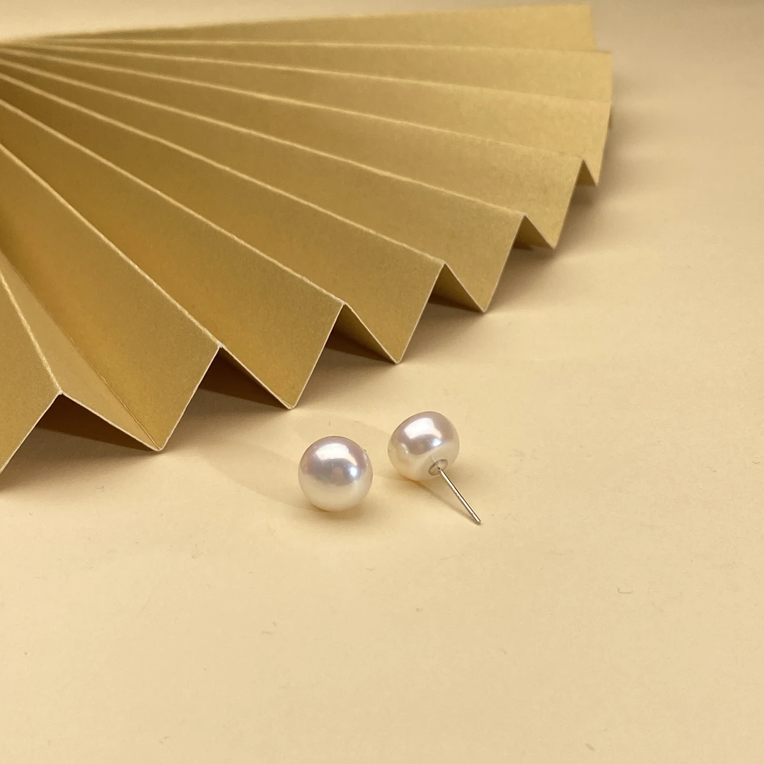 【小北珠宝】S925银淡水珍珠耳钉8-BH15X302【多样性发一】约10mm+