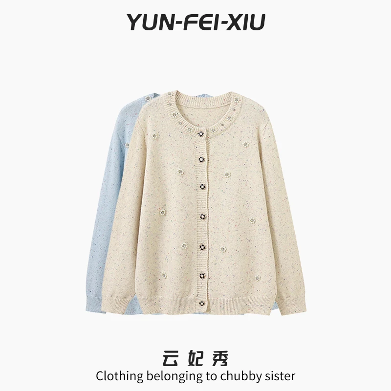 云妃秀大码女装针织衫时尚休闲胖妹妹百搭减龄圆领上衣秋23003