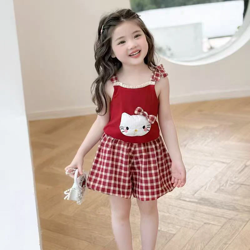 9 薯条 2 3女童女格子甜美卡通风夏季套装