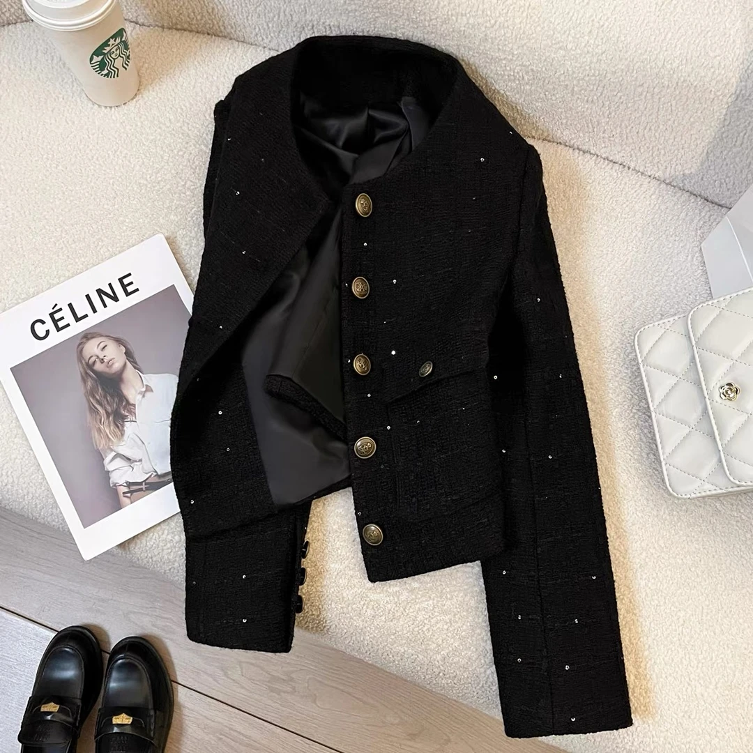 春季女短外套单排扣休闲风长袖圆领常规款小香风外套