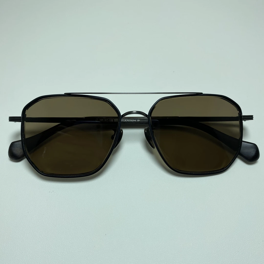 纯钛镜框飞行员双梁款天然茶水晶老石头镜