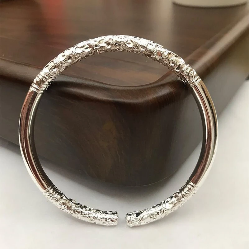 足银手镯 银9999翔栩如意金箍棒手镯个性霸气实心祥云开口高级感