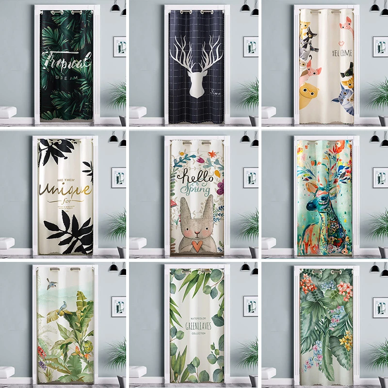 北欧现代简约布艺门帘卧室家用免打孔隔断帘厨房厕所卫生间遮挡帘