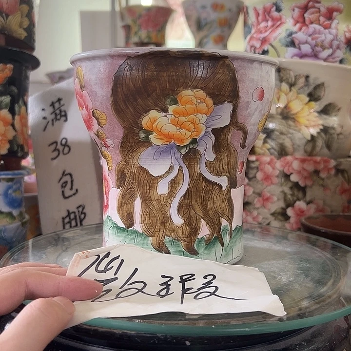 景德镇幸运花盆手绘韩式花盆