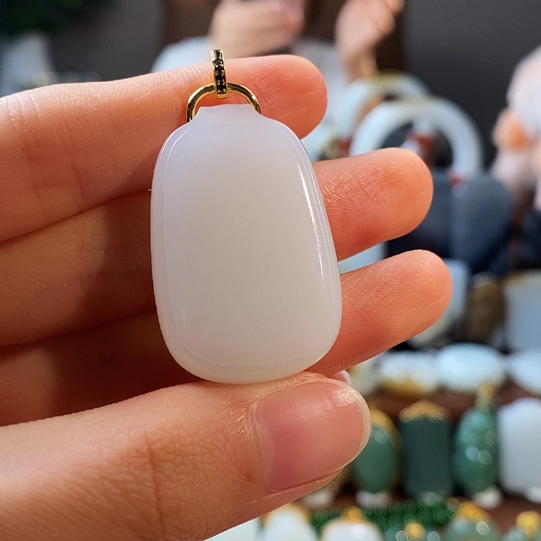 和田玉（白玉）18K金镶嵌吊坠(不含链)T