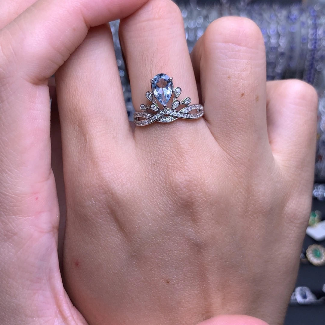 银S925镶嵌戒圈海蓝宝石