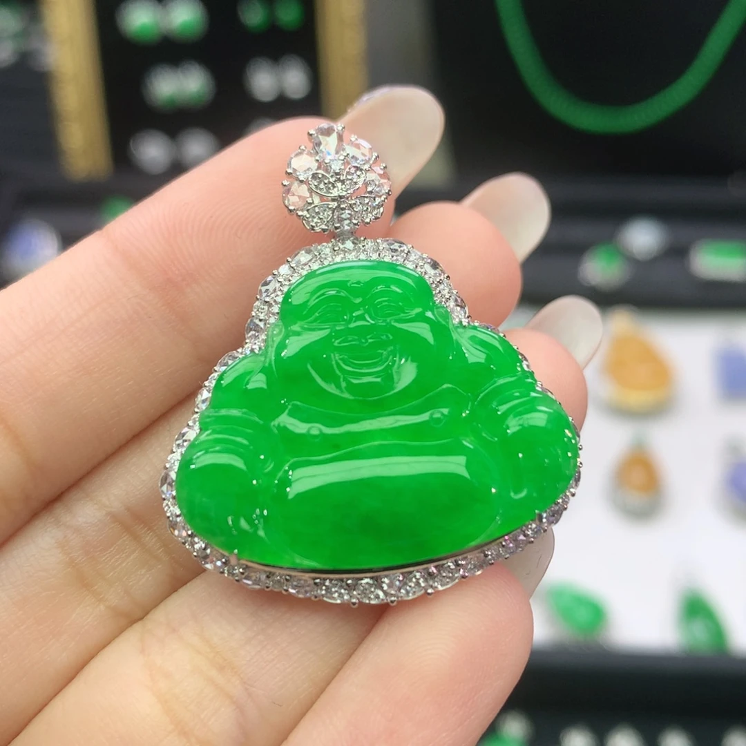 翡翠18K金镶嵌吊坠(不含链)