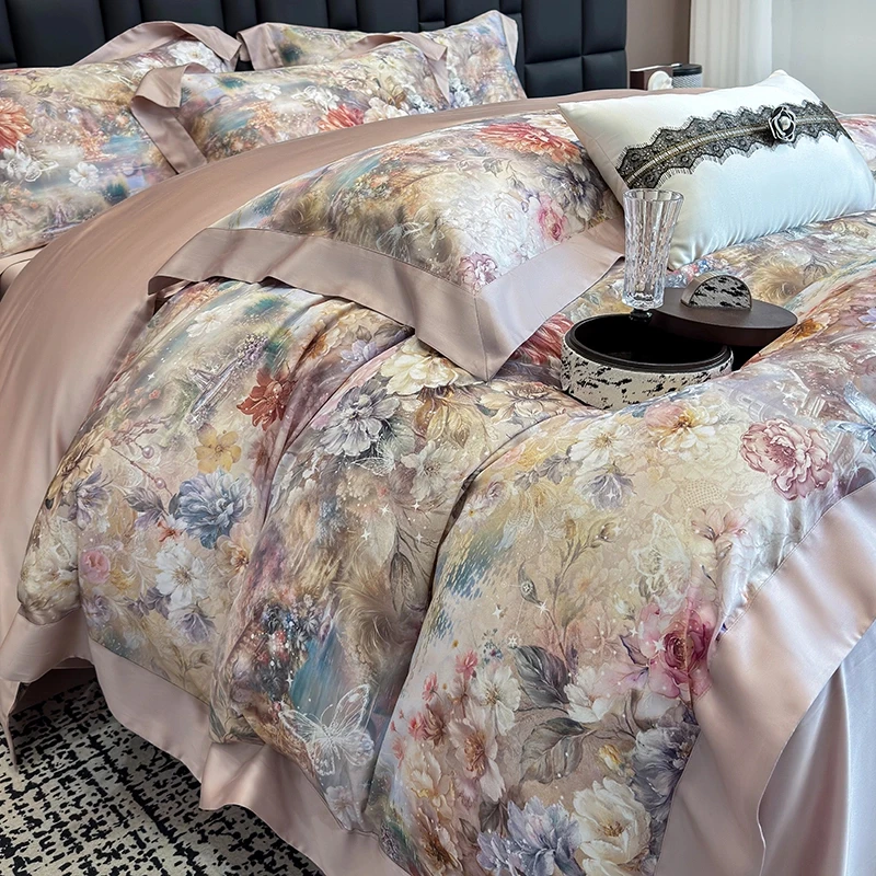 富安娜160支莱赛尔天丝四件套轻奢冰丝床单被套丝滑裸睡床上用品4