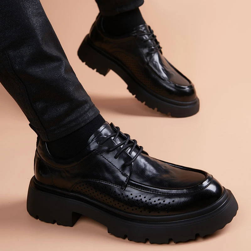 正装皮鞋镂空休闲透气厚底透气休闲百搭真皮高端商务皮鞋男款鞋子