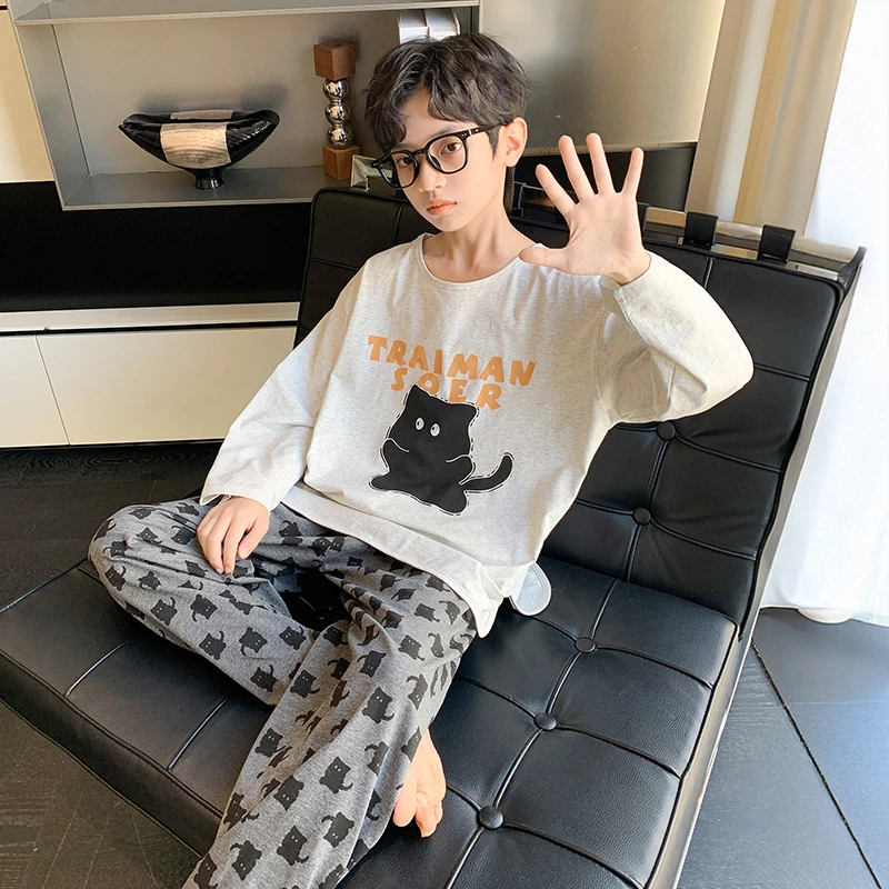 儿童装男童春秋季新款睡衣中大童家居服10岁至15岁男孩棉长袖套装