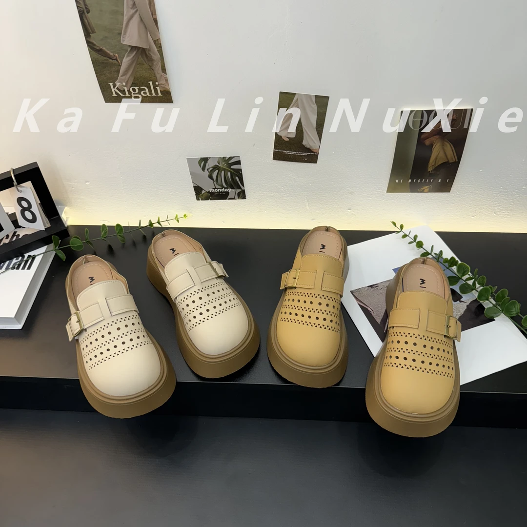 【卡芙琳shoes】厚底文艺夏外穿2025新款穆勒透气镂空包头半拖鞋女