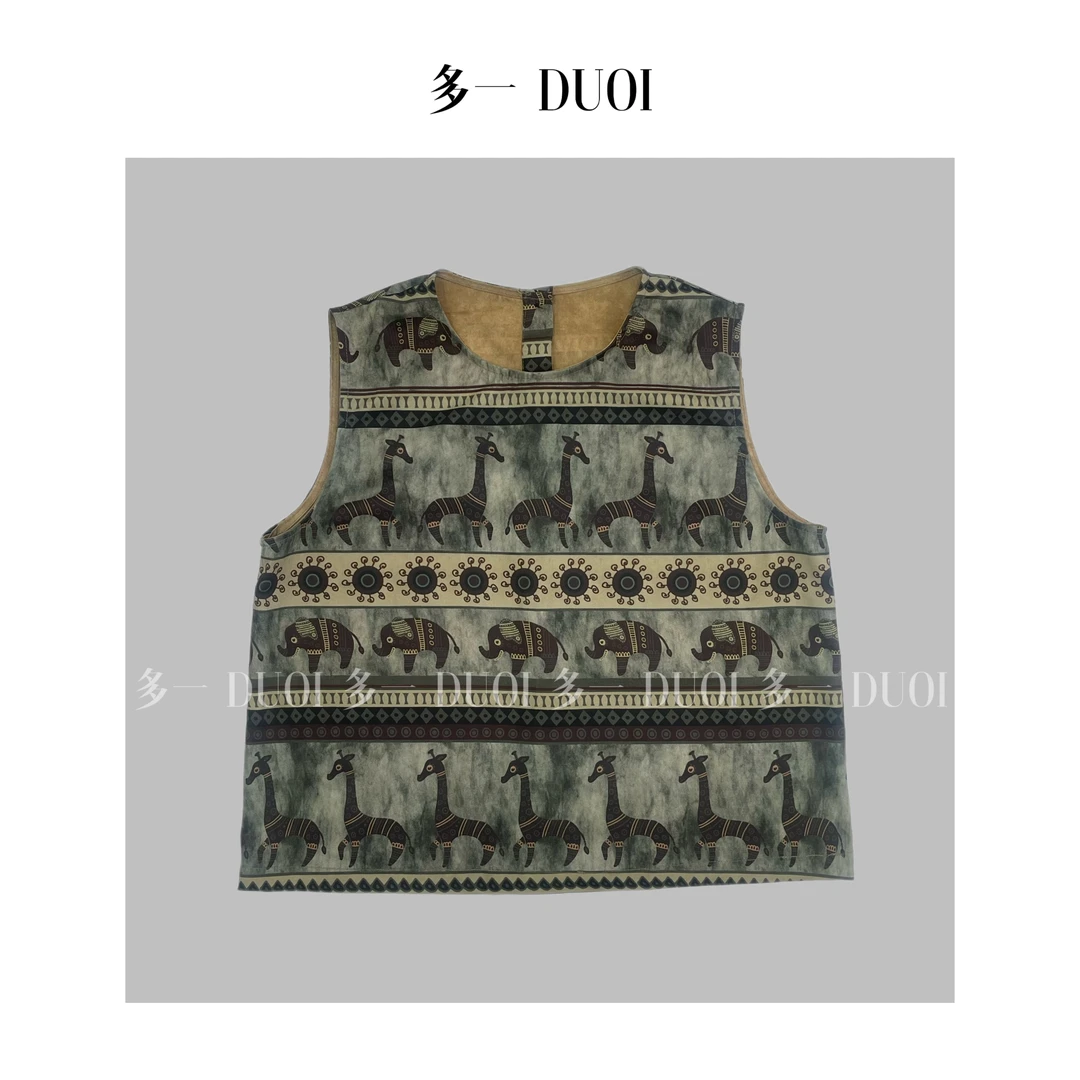 多一“小象背心”2025夏季时尚异域印花背心小众百搭无袖圆领马夹