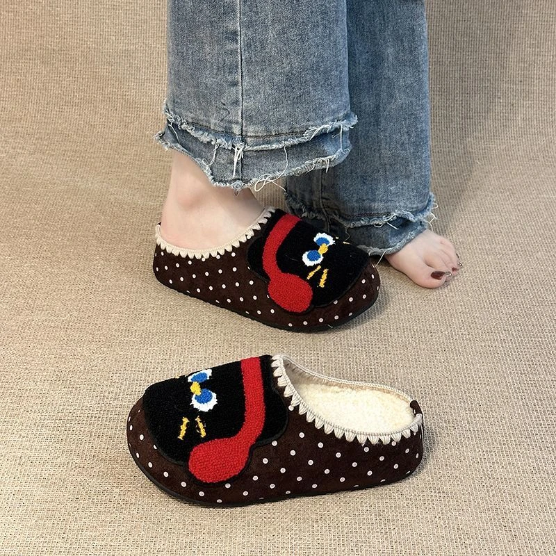 复古波点办公室包头拖鞋女外穿女款2025秋冬季新款厚底休闲勃肯鞋