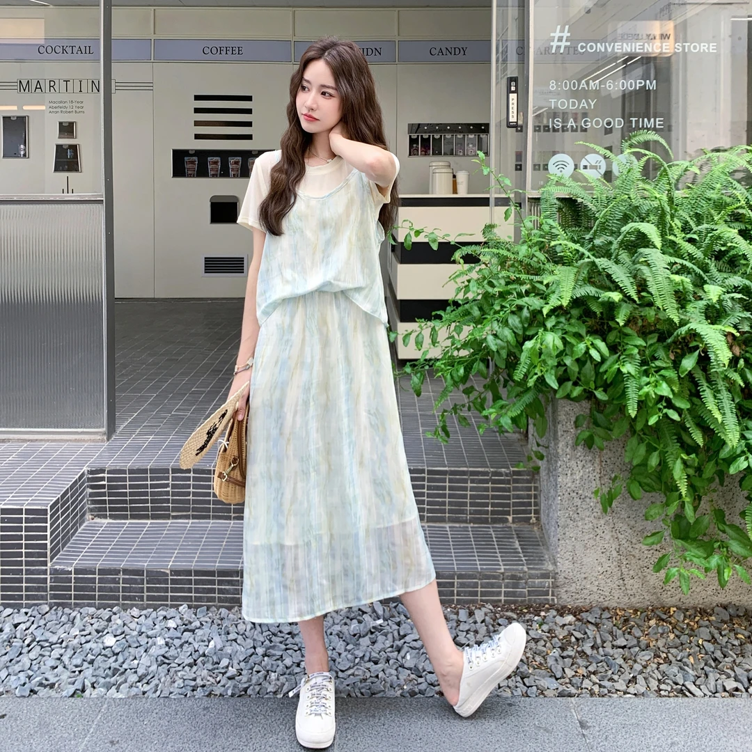 法式假两件晕染连衣裙女夏2025新款大方得体今年流行爆款漂亮裙子