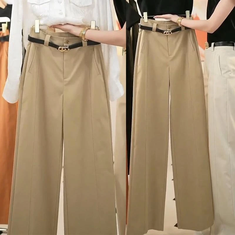 卡其色品质女西装阔腿裤女2025夏季新款高腰显瘦百搭气质直筒裤子