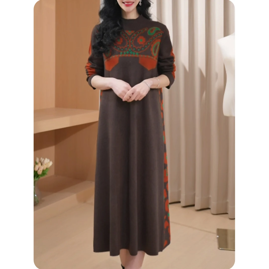 [TL4]腰果花女士宽松连衣裙中长款毛衣裙气质休闲女装4ZL0125329